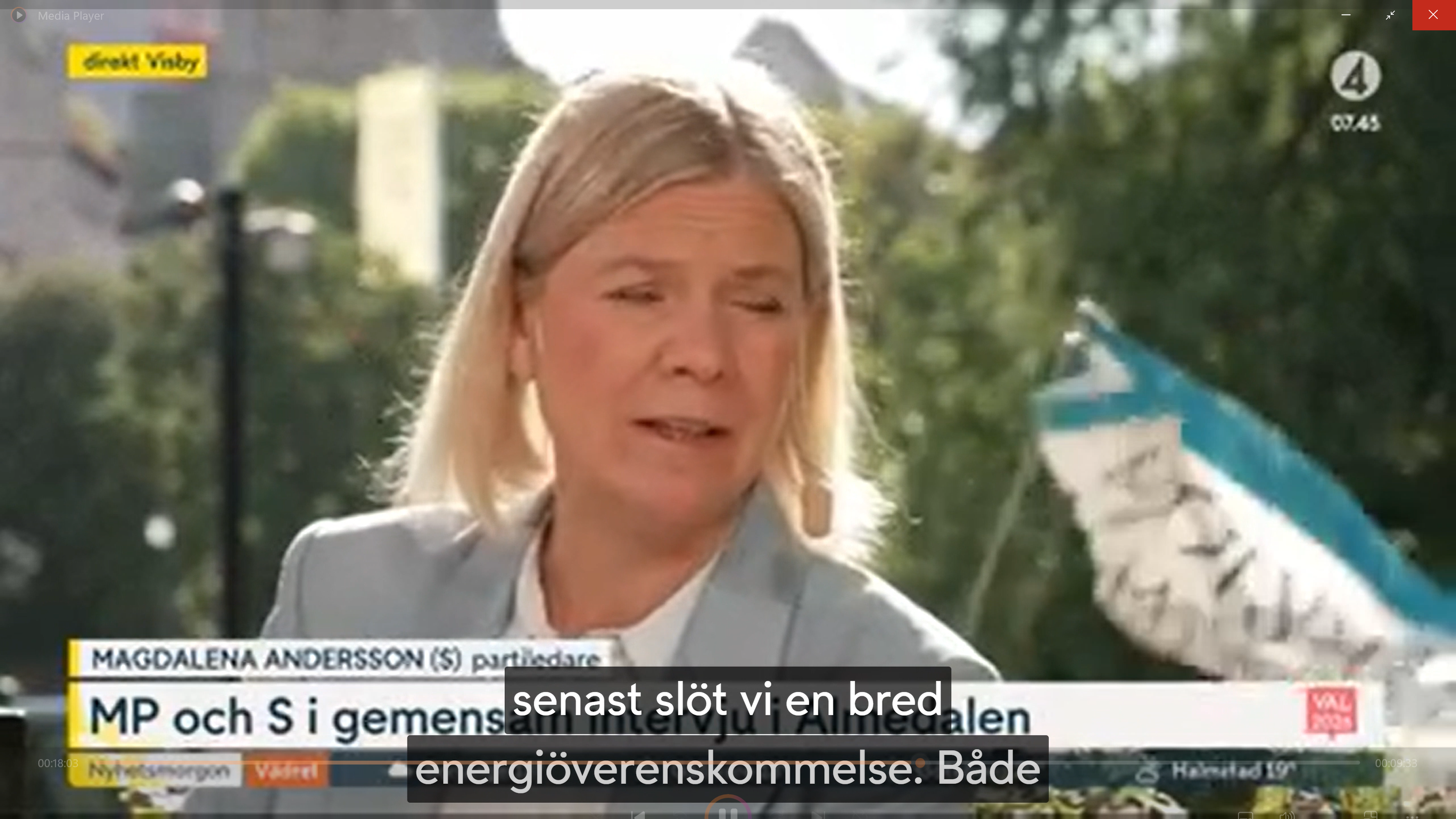 Bild från TV4 där vi fick upp en banderoll i rutan i någon sekund