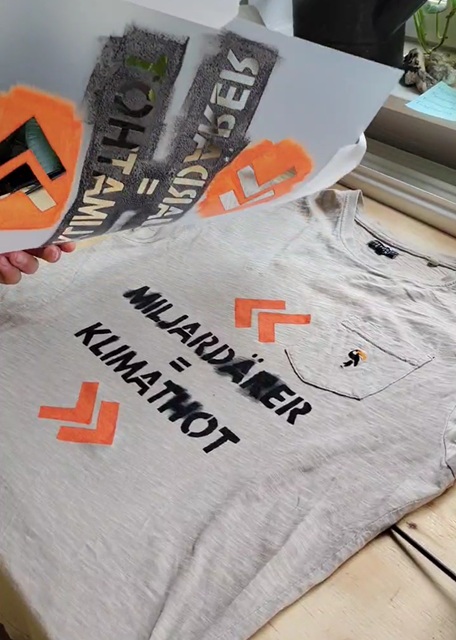 T-shirt tryck med texten "Miljardärer = Klimathot"