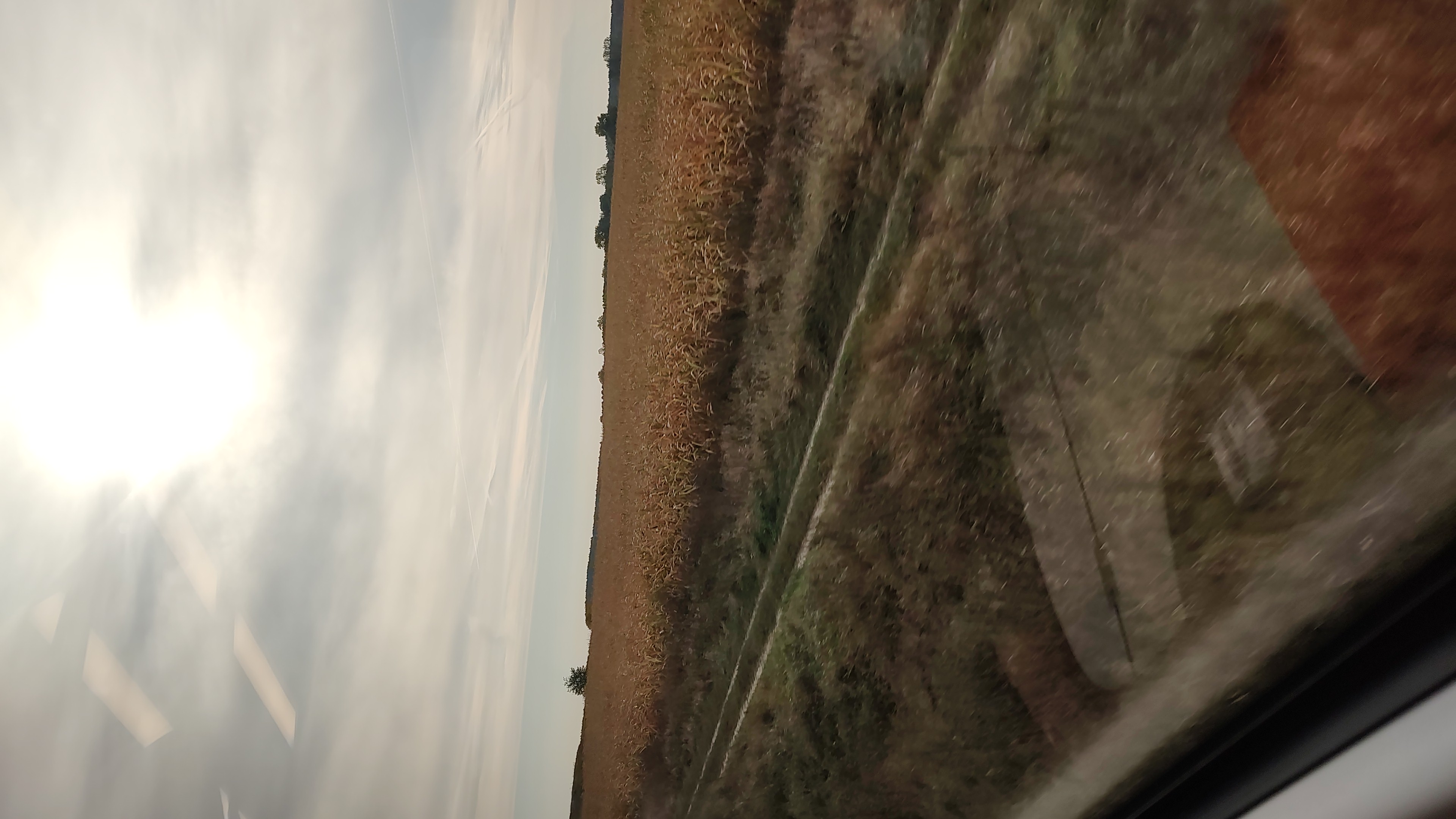 View from a train onto beautiful fields